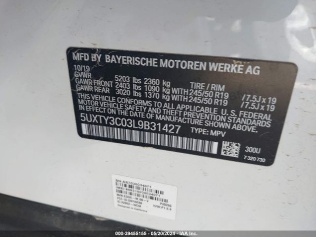 5UXTY3C03L9B31427 BMW X3 Sdrive30i