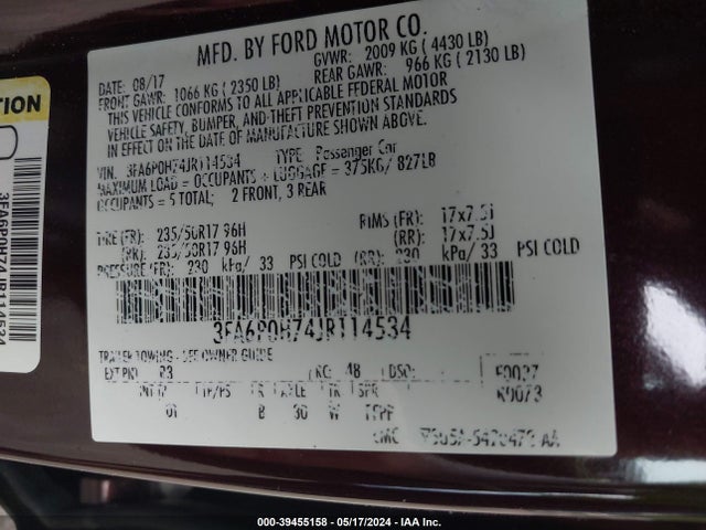 Ford FUSION SE 2018 3FA6P0H74JR114534 Image 9