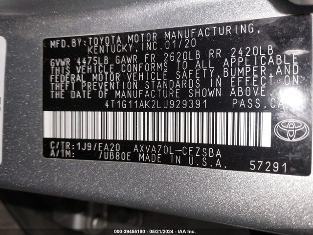 Toyota CAMRY SE 2020 4T1G11AK2LU929391 Image 9