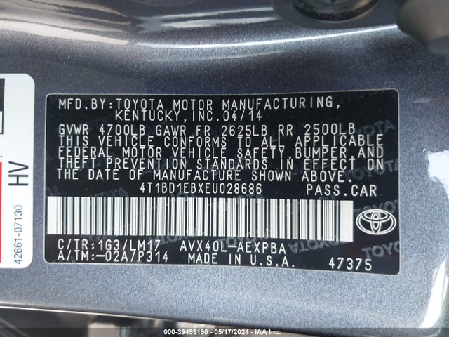 Toyota Avalon Hybrid Limited 2014 4T1BD1EBXEU028686 Image 9
