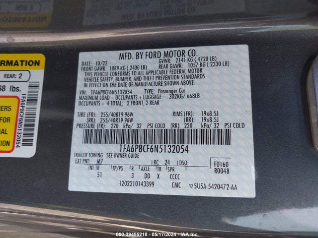 Ford Mustang Gt Premium Fastback 2022 1FA6P8CF6N5132054 Image 9