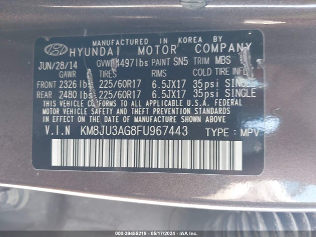 Hyundai TUCSON SE 2015 KM8JU3AG8FU967443 Image 9