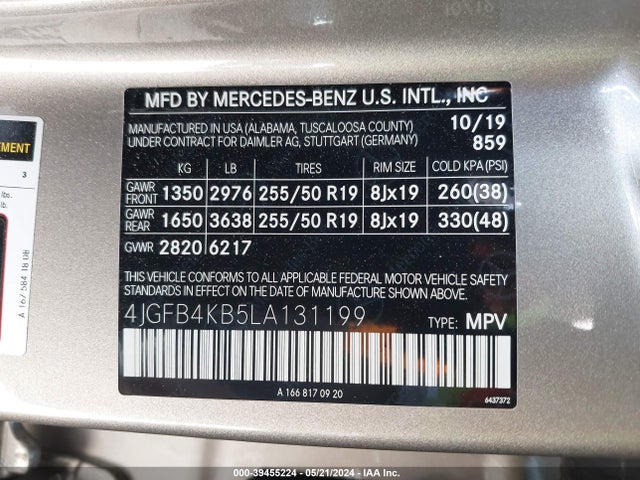 4JGFB4KB5LA131199 Mercedes-Benz Gle 350 4matic