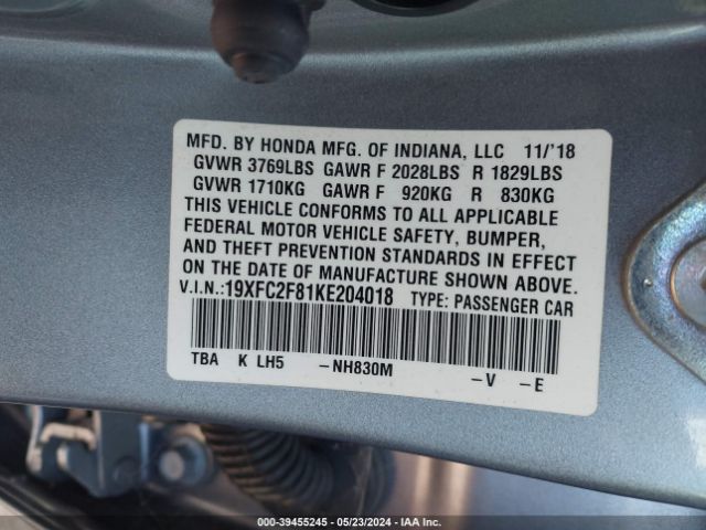 19XFC2F81KE204018 Honda Civic Sport