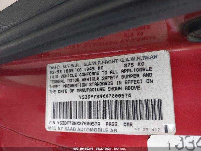 1999 SAAB 9-3 YS3DF78NXX7000574 Photo 8