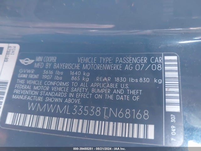 2008 MINI COOPER CLUBMAN WMWML33538TN68168 Photo 8