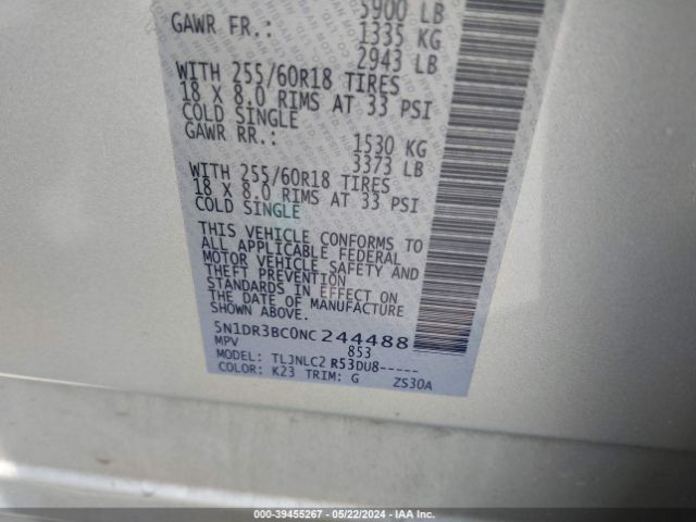 5N1DR3BC0NC244488 Nissan Pathfinder Sv 4wd