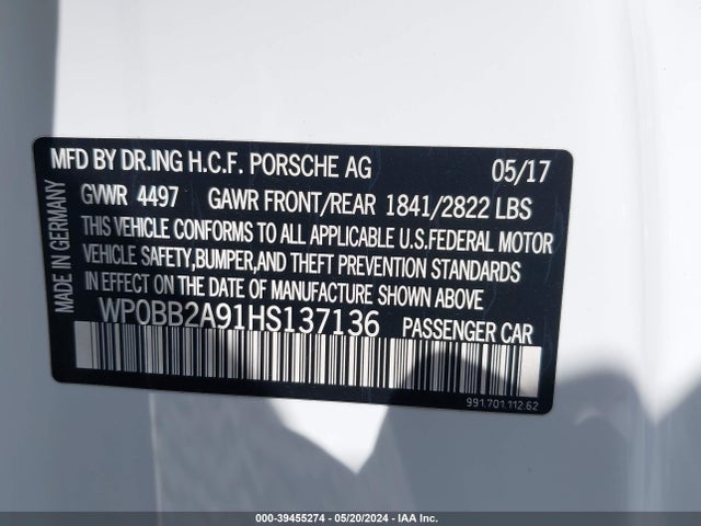 2017 PORSCHE 911 WP0BB2A91HS137136 Photo 8