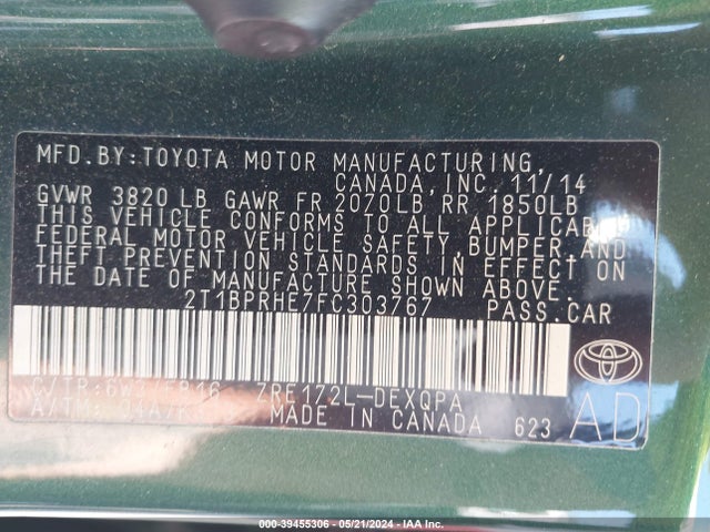 Toyota Corolla Le Eco 2015 2T1BPRHE7FC303767 Image 9