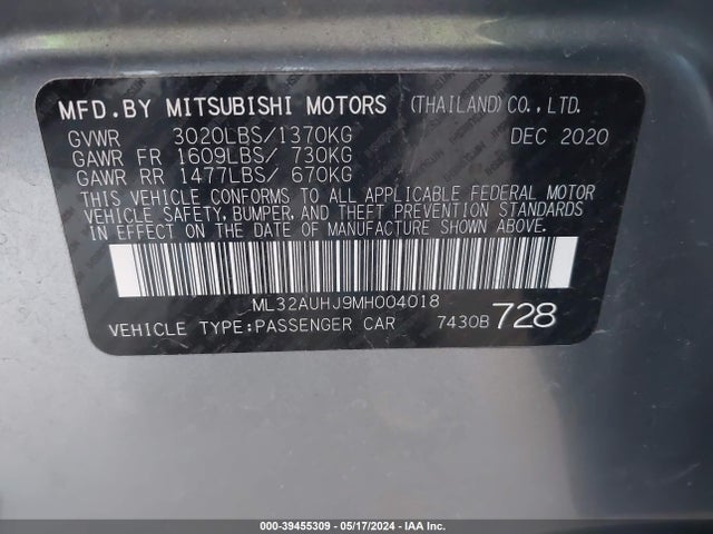 ML32AUHJ9MH004018 Mitsubishi Mirage Carbonite Edition/es/le