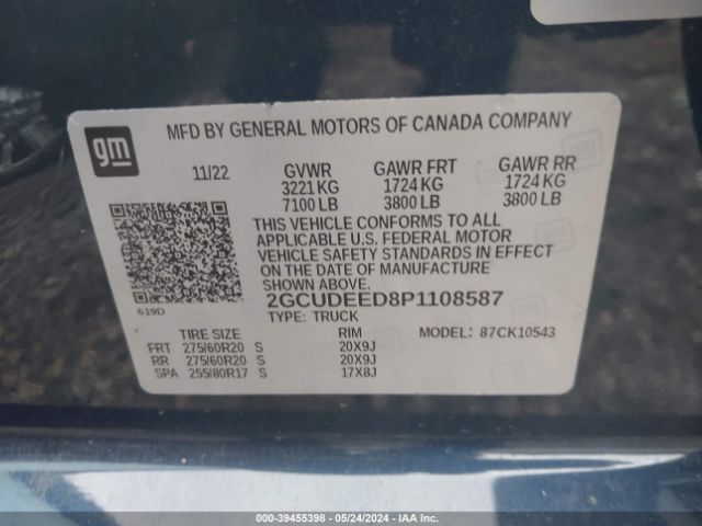 2GCUDEED8P1108587 Chevrolet Silverado 1500 4wd  Short Bed Rst