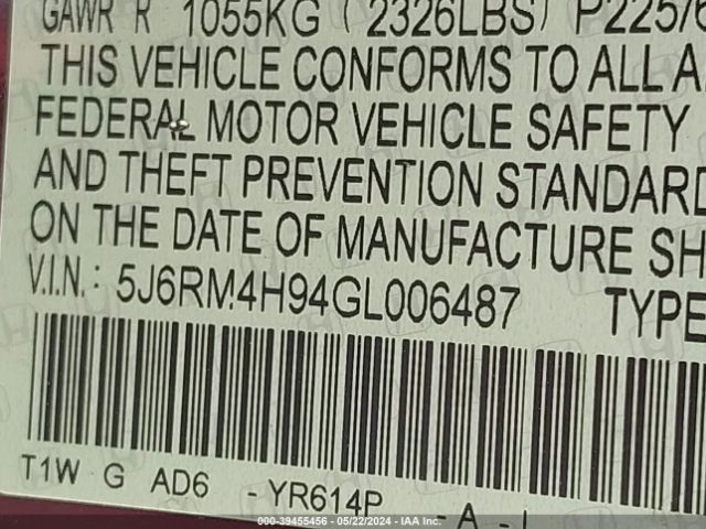 5J6RM4H94GL006487 Honda Cr-v Touring