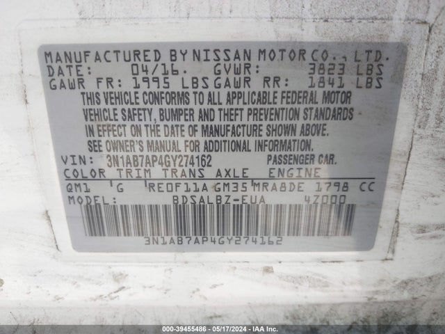 Nissan SENTRA S 2016 3N1AB7AP4GY274162 Image 9