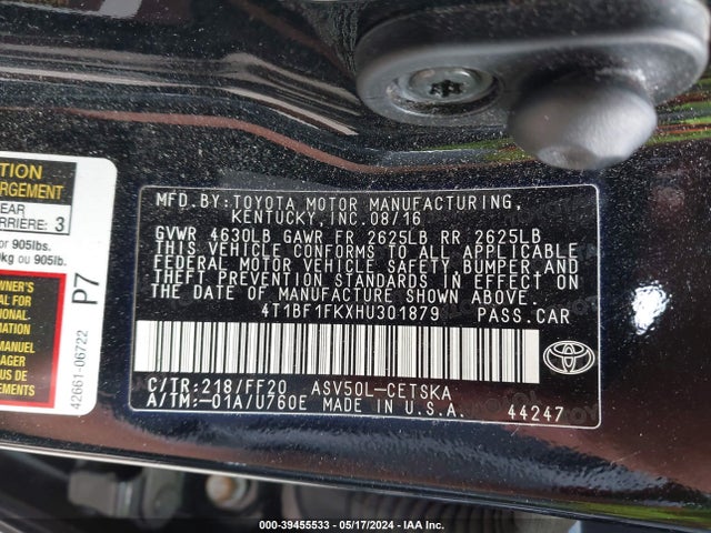 Toyota CAMRY SE 2017 4T1BF1FKXHU301879 Image 9