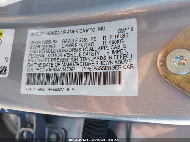Honda Accord Ex-l 2018 1HGCV1F62JA145067 Image 9