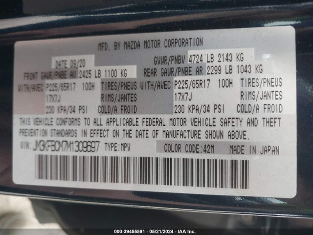 Mazda Cx-5 Touring 2021 JM3KFBCM7M1309697 Image 9