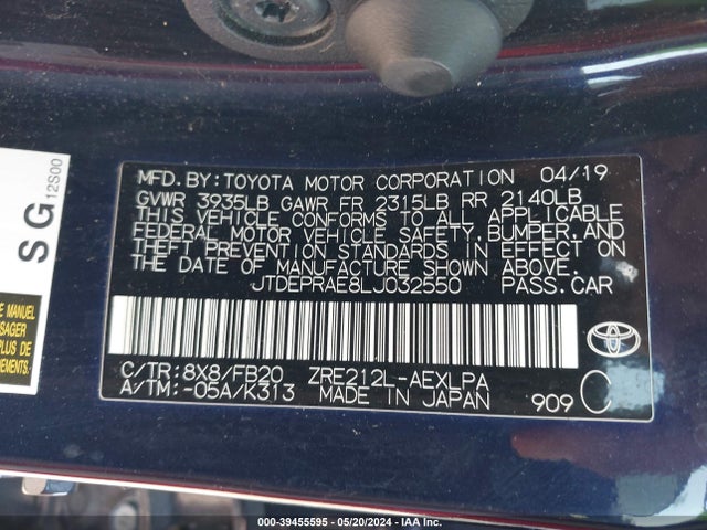 Toyota COROLLA LE 2020 JTDEPRAE8LJ032550 Image 9