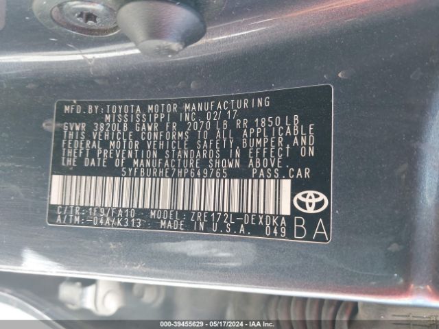 5YFBURHE7HP649765 Toyota COROLLA L