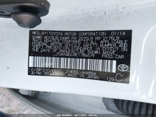 Toyota Prius Two 2014 JTDKN3DU9E1786679 Image 9