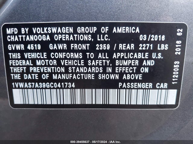1VWAS7A39GC041734 Volkswagen Passat 1.8t R-line