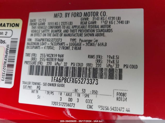 1FA6P8CFXG5273373 Ford Mustang Gt Premium