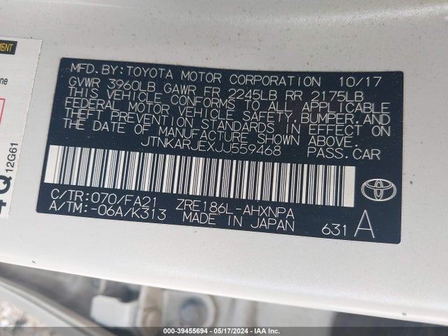 Toyota COROLLA IM 2018 JTNKARJEXJJ559468 Image 9