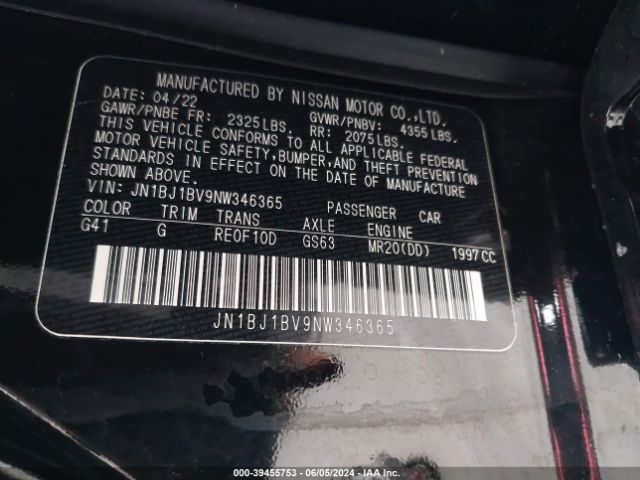 JN1BJ1BV9NW346365 Nissan Rogue Sport Sv Fwd Xtronic Cvt