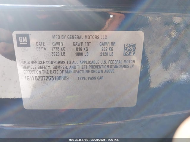 Chevrolet CORVETTE STINGRAY 2016 1G1YB2D72G5106889 Image 9