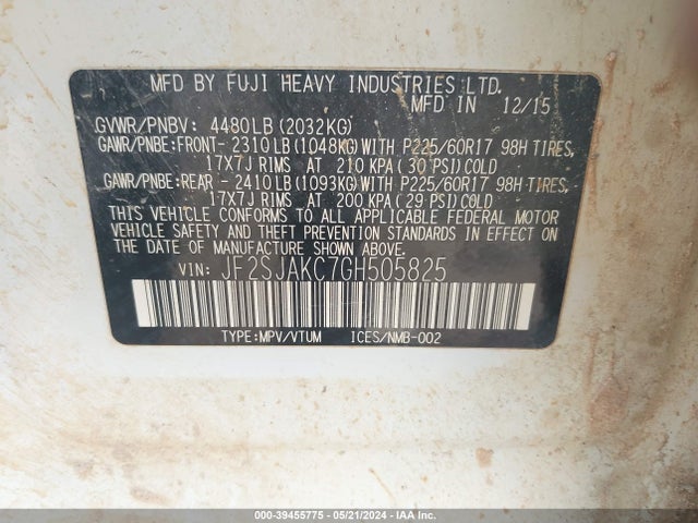 Subaru Forester 2.5i Limited 2016 JF2SJAKC7GH505825 Image 9