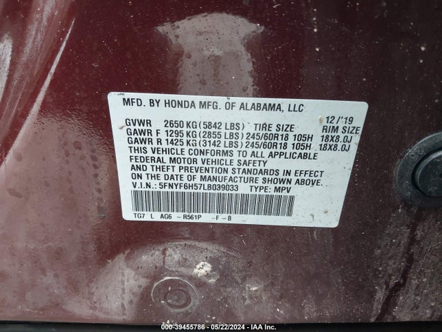 Honda Pilot Awd Ex-l 2020 5FNYF6H57LB039033 Image 9