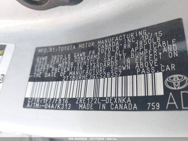 Toyota COROLLA LE 2016 2T1BURHE3GC528357 Image 9