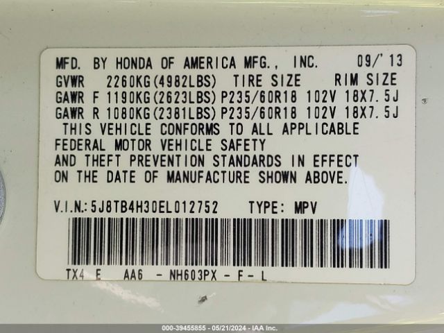 5J8TB4H30EL012752 Acura RDX