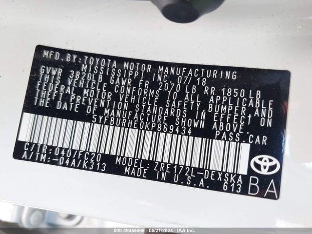 Toyota COROLLA SE 2019 5YFBURHE0KP869434 Image 9