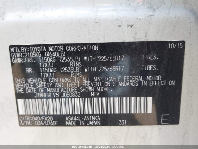 Toyota Rav4 Xle 2015 JTMRFREV5FJ050832 Image 9