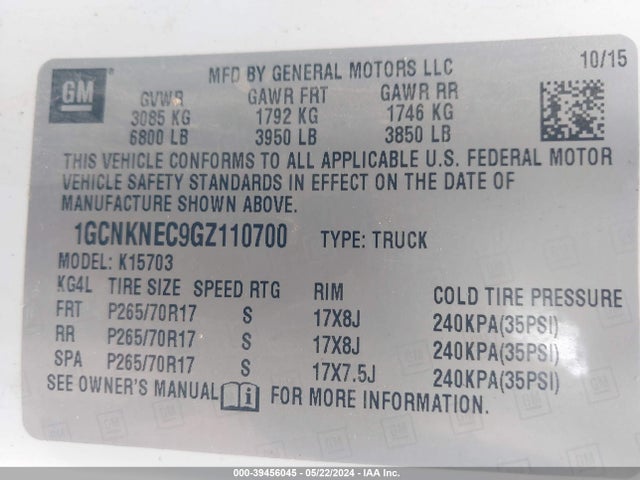 Chevrolet Silverado 1500 Wt 2016 1GCNKNEC9GZ110700 Image 9