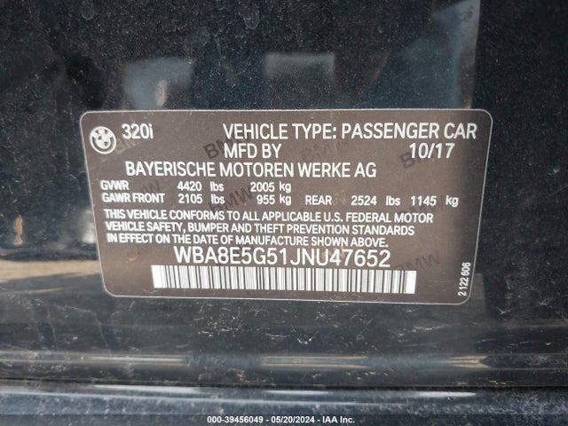 BMW 320i Xdrive 2018 WBA8E5G51JNU47652 Image 9