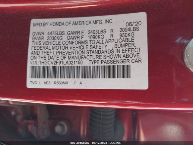 1HGCV2F91LA021150 Honda Accord Touring