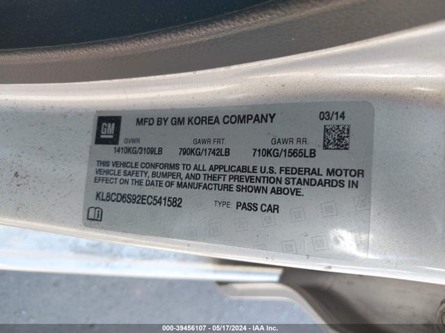 Chevrolet Spark 1lt Auto 2014 KL8CD6S92EC541582 Image 9