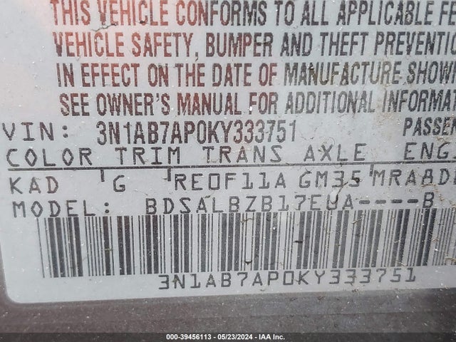 Nissan SENTRA S 2019 3N1AB7AP0KY333751 Image 13