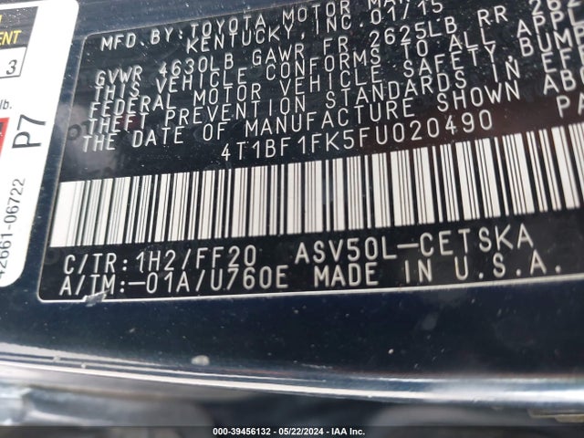 Toyota CAMRY SE 2015 4T1BF1FK5FU020490 Image 9