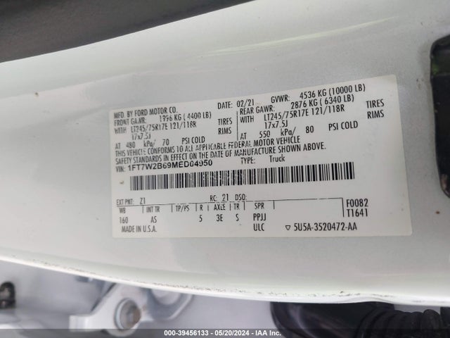 Ford F-250 Xl 2021 1FT7W2B69MED04950 Image 9