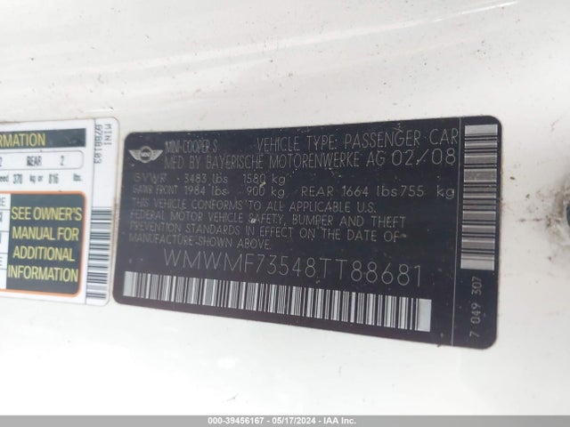 2008 MINI COOPER S WMWMF73548TT88681 Photo 8
