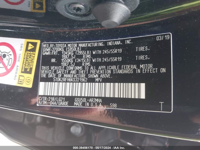 Toyota Highlander Se 2019 5TDKZRFH6KS321962 Image 9