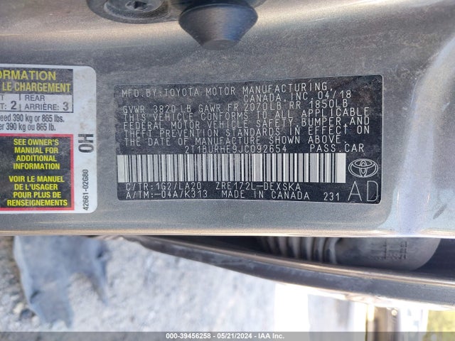 Toyota Corolla Xse 2018 2T1BURHE9JC092654 Image 9