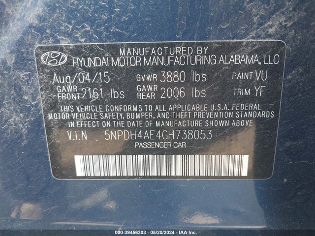 Hyundai ELANTRA SE 2016 5NPDH4AE4GH738053 Image 9