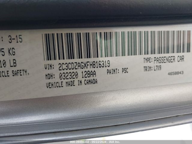 2C3CDZAGXFH816319 Dodge Challenger Sxt