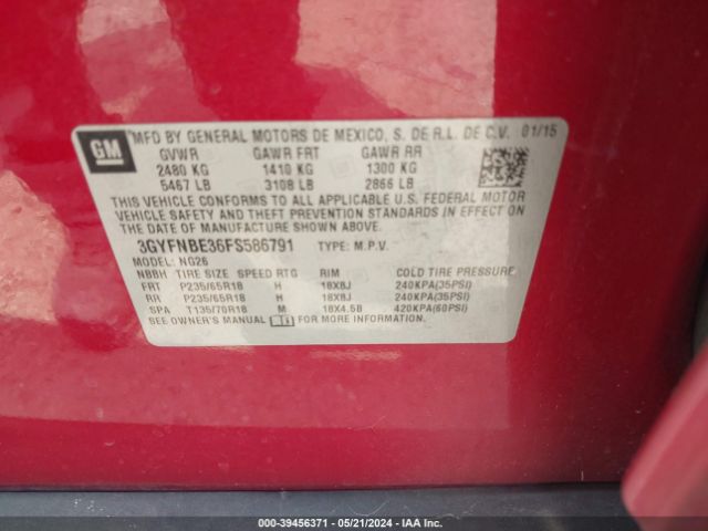 3GYFNBE36FS586791 Cadillac Srx Luxury Collection