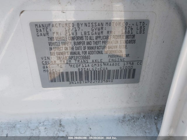Nissan SENTRA SL 2018 3N1AB7AP2JY239840 Image 9