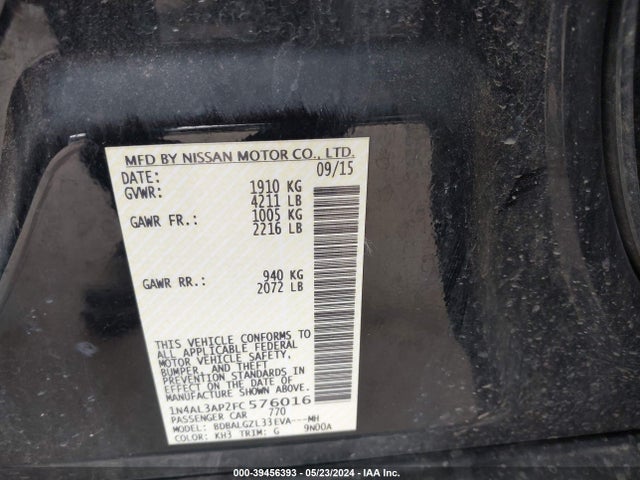 Nissan Altima 2.5 S 2015 1N4AL3AP2FC576016 Image 9