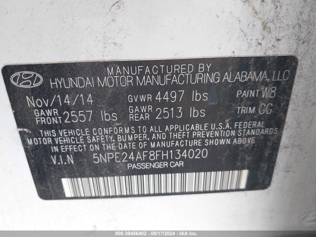 Hyundai SONATA SE 2015 5NPE24AF8FH134020 Image 9